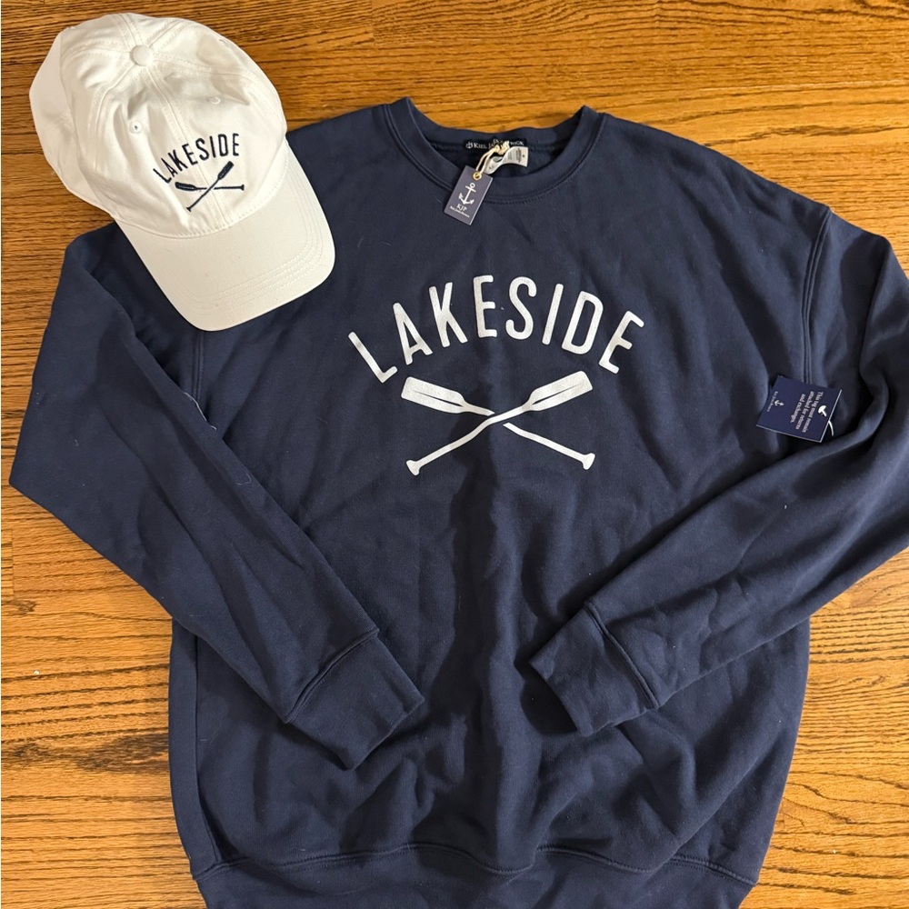 NWT Kiel James Patrick Navy Anchor Sweatshirt & matching Baseball Cap